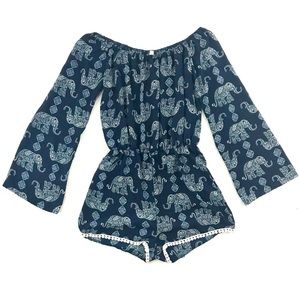 Jesse & J Off-The-Shoulder Elephant Print Romper